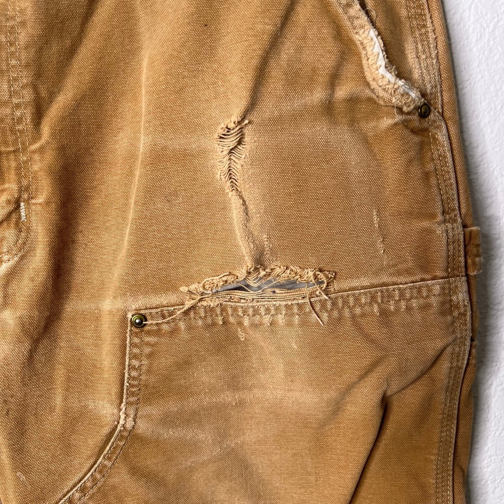 Carhartt B01 Double Front Duck Work Pants Brown 38(34)x30 Distressed Made in USA - Picture 3 of 12